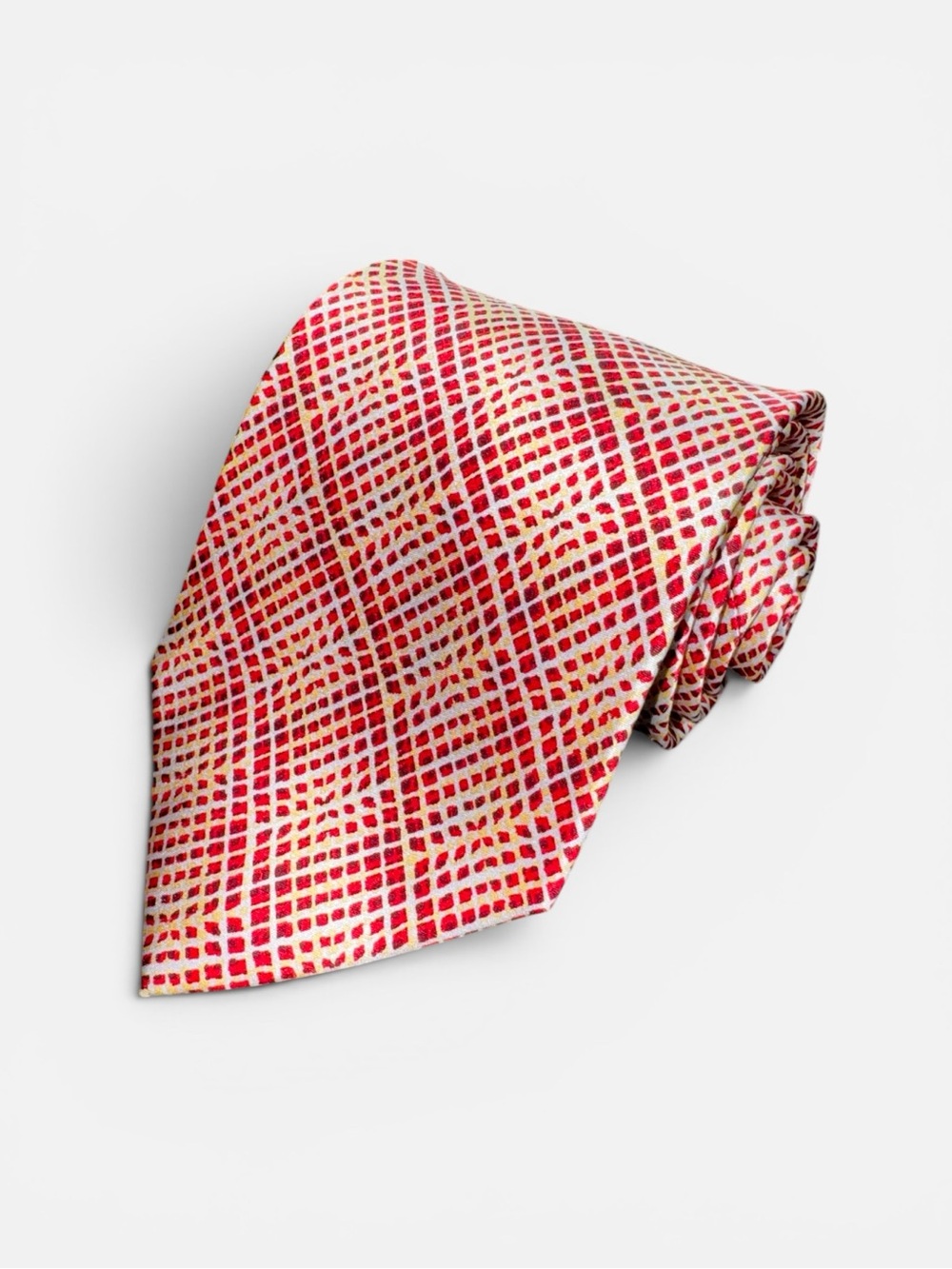 Farentino Ferre mens red geometric abstract 100% silk vintage style neck tie EUC
